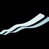 Modern wave-shaped LED pendant light on a dark background.