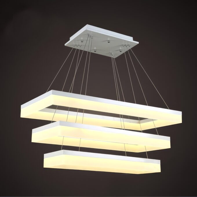 Modern LED pendant light with three rectangular tiers.