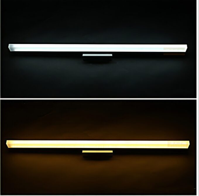 htb1dzlzjxxxxxcvxfxxq6xxfxxxf Wall-mounted LED light bars in cool and warm white on a dark background
