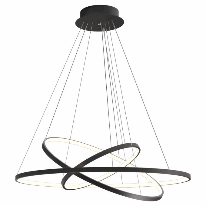 H28f1385821574c26b7f92c4b2bb7e7caz Modern black LED chandelier with geometric ring design, suspended from ceiling. Ideal for contemporary interiors.