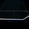 Modern LED pendant light with a minimalist design against a dark background.