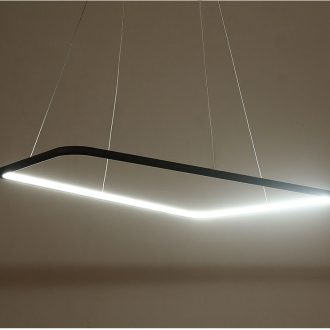 Modern LED pendant light fixture with a sleek design hanging from a ceiling.