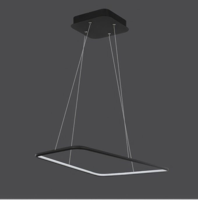 Modern black pendant light with LED on gray background