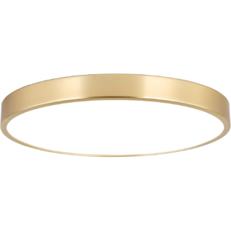 12 inch brushed gold flush mount light on white background