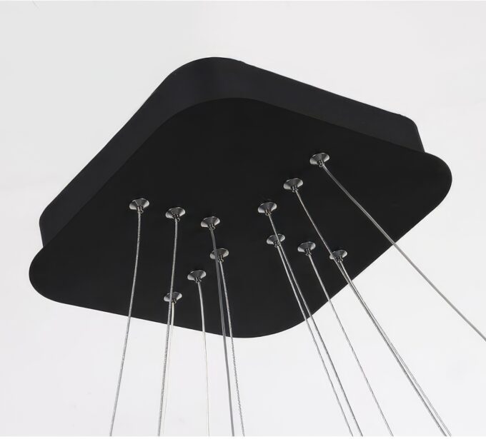 LC-011-AC14-S01-A- (15) Modern black pendant light with multiple adjustable cables hanging from a ceiling.