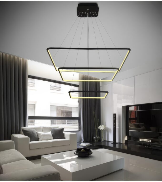 LC-011-AC14-S01-A- (5) Modern white curvilinear pendant lamp hanging against a dark background