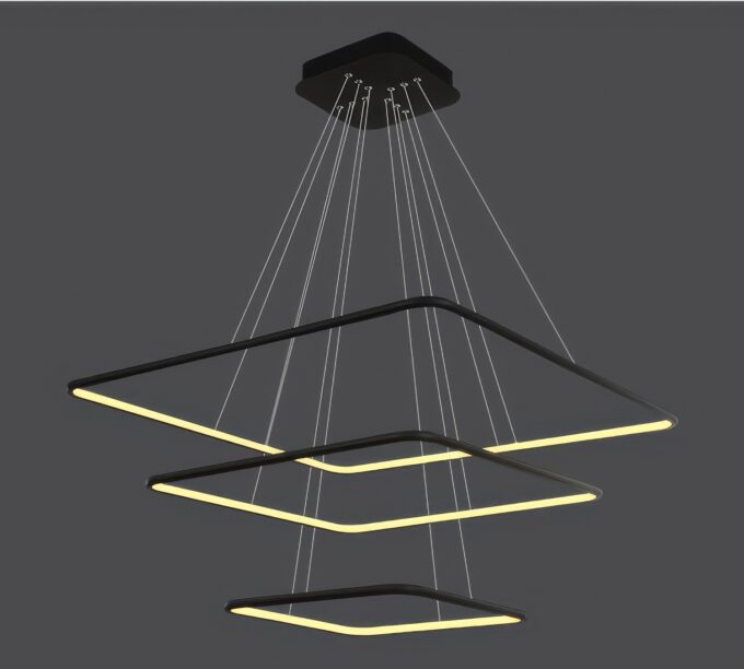 LC-011-AC14-S01-A- (7) Modern silver ceiling lamp with pivoting arms and bright light bulbs against white background