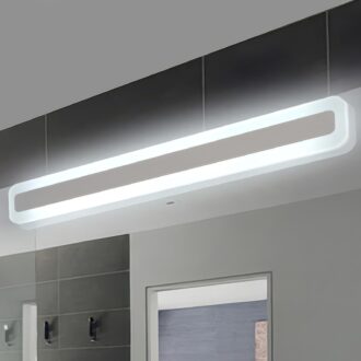Modern LED ceiling light fixture in a minimalist bathroom design.