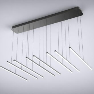 Modern suspended LED chandelier with linear design in a minimalist setting