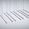 3D rendering of suspended metal rods in a diagonal arrangement.