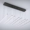 Modern hanging LED chandelier with linear design on grey background