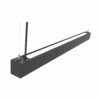 direct-indirect-office-lighting Modern black linear pendant light fixture with sleek design, suspended by cables. Ideal for contemporary interiors.