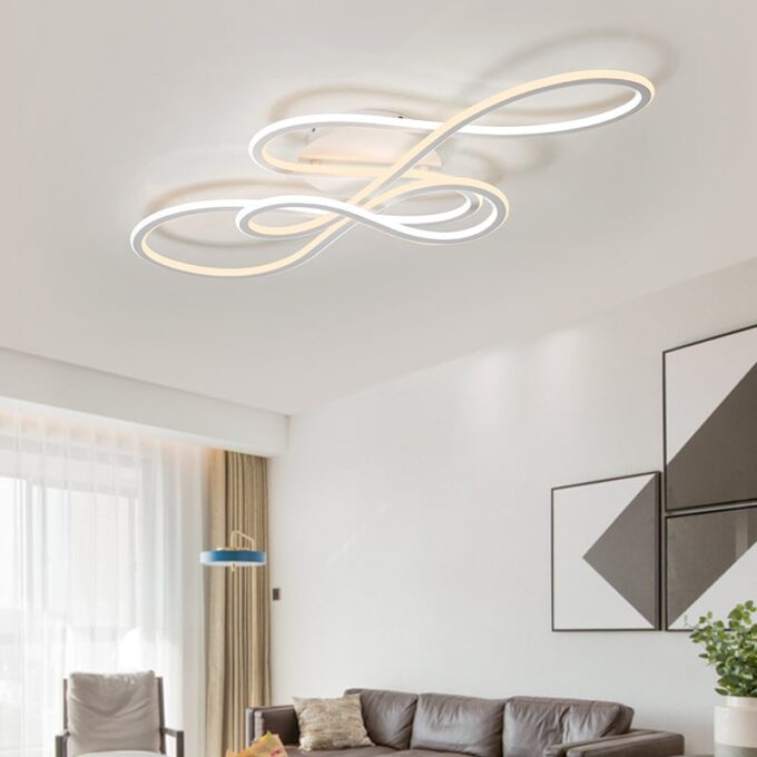 modern-lighting-ribbon-1 Modern LED ceiling light in a living room with stylish decor.