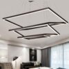 Rectangle-Modern-led-Dinning-Room-Suspension-Luminaire (2) Modern geometric LED pendant lights in a stylish living room interior.