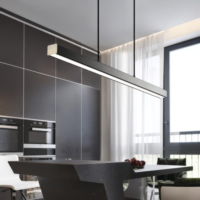 Modern-LED-dining-room-chandelier-lighting-Nordic-restaurant-long-hanging-lights-office-fixtures-Bar-illumination-study.jpg Modern kitchen interior with pendant lighting over island.