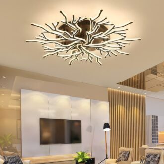 Modern LED ceiling light in black finish for living room or master bedroom interior decor.