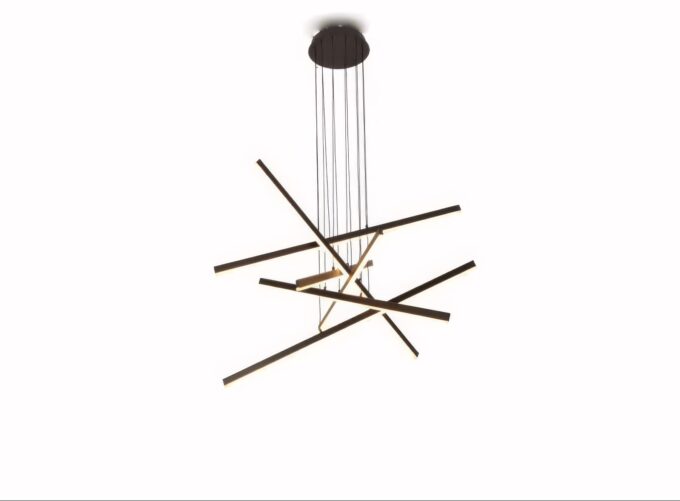 MD19103-6 (Black) Modern black linear pendant light with unique geometric design.