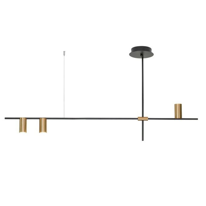 $_10 (4) Modern horizontal pendant light with brass accents on white background.