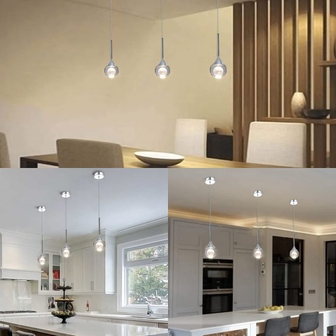 61fOzxXEKuL._AC_SL1500_ Modern pendant lights over dining table and kitchen island.