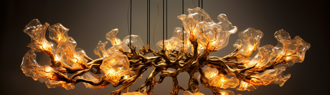 Modern pendant light fixture with leaf-inspired design against white background