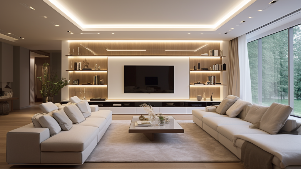 well lit living room with LED strip lights installed