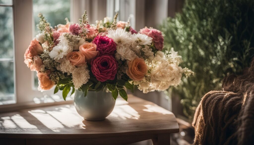 A vibrant bouquet of flowers captured in various angles and locations with professional photography techniques.