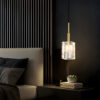crystal-gold-square-pendant-light (4) Elegant bedroom with modern pendant light above bedside table.
