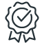 Certification badge icon with check mark indicating approval or achievement.