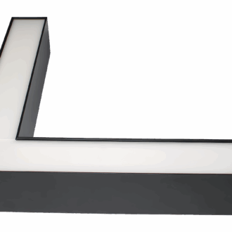 L-shaped modern black frame with a sleek design on a white background, ideal for contemporary interior decor.