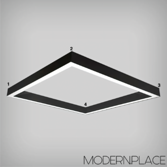 Modern square LED ceiling light fixture with sleek black frame, designed for contemporary interiors.