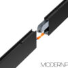Luma_Linear_Office_Pendant_Light (5)_small Close-up of black linear LED light connectors with wiring exposed, showcasing product details.