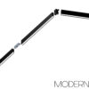 Luma_Linear_Office_Pendant_Light (6)_small Exploded view of modern linear LED light fixture assembly components with mounting parts.