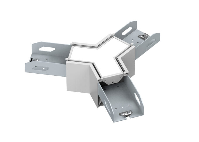 Star-shaped metal connector for industrial applications with multiple attachment points, isolated on white background.