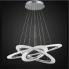 1446732894_z96 Rings Of Jupiter" Modern LED Chandelier with a design of intertwined white rings, suspended from a circular ceiling mount on thin cables, set against a dark background.