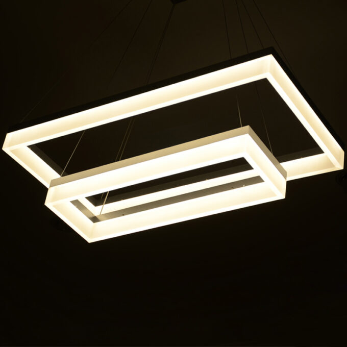 Ecolight-Free-Shipping-Modern-Led-Pendant-lamps-Led-Pendant-Light-Square-Frames-White-Painting-90-265V Modern geometric pendant lights with warm LED illumination.