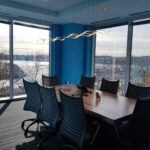 Modern office conference room with view of the waterfront