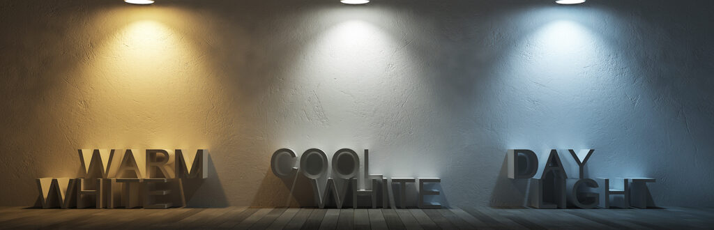 Three pendant lights casting warm, cool, and daylight tones on wall.