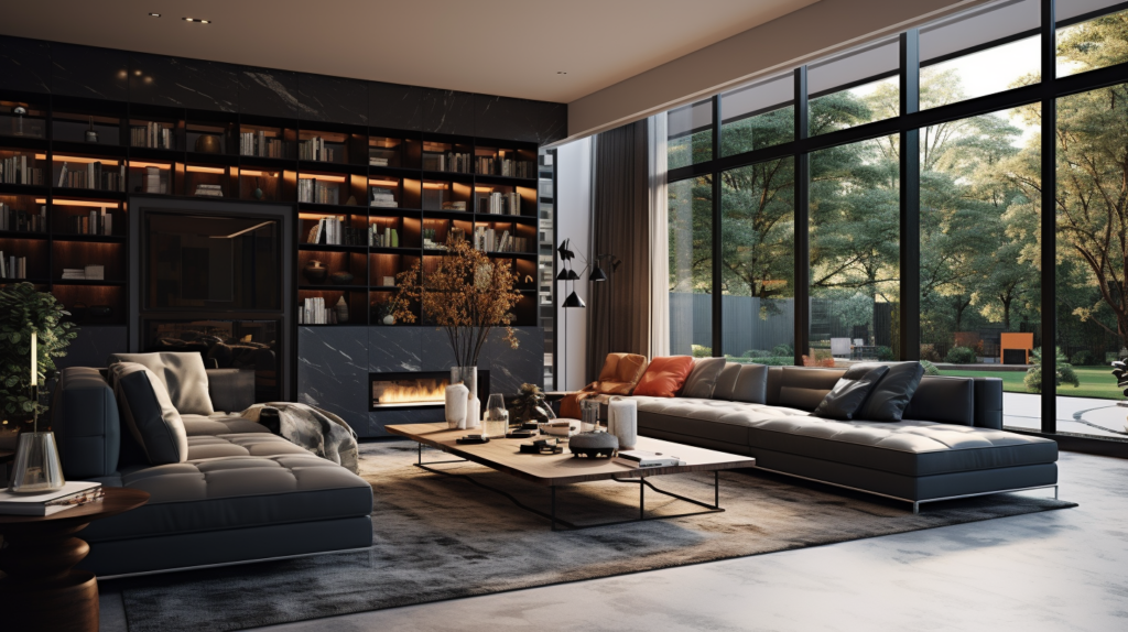 A photo of a modern, well-lit modern living room showcasing