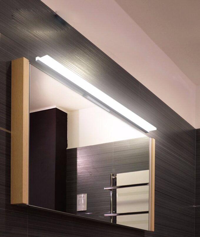 htb1w4jejvxxxxc0xxxxq6xxfxxxn Modern bathroom mirror with overhead LED lighting and glass shelves.