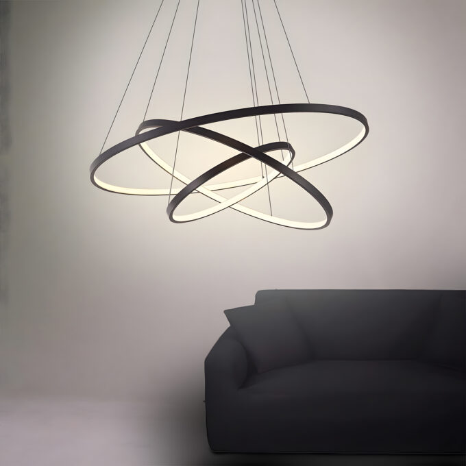 contemporary minimalist three ring pendant light in black