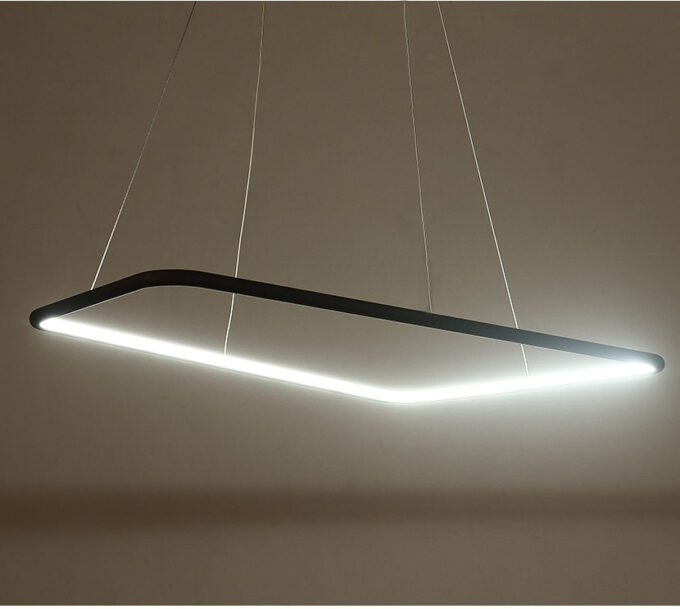 LC-011-AC14-New04- (10) Modern LED pendant light fixture with a sleek design hanging from a ceiling.