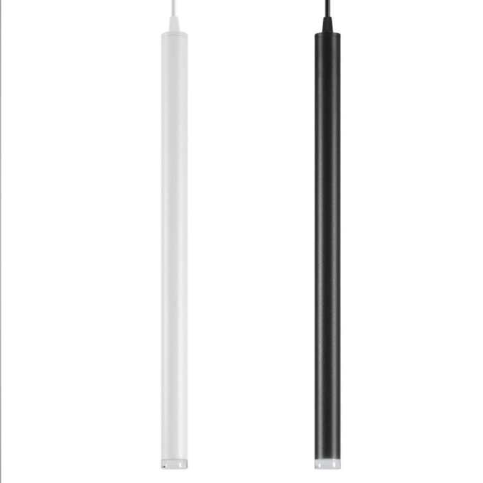 tube-stem-mini-pendant-light White and black modern LED pendant lights isolated on white background.