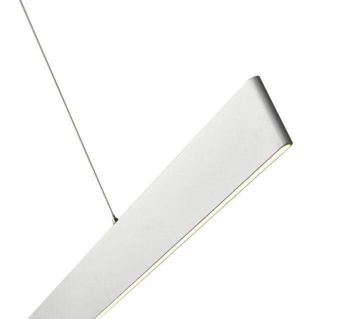 Modern minimalist LED pendant light isolated on white background.