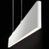 Modern white LED pendant light hanging on black background