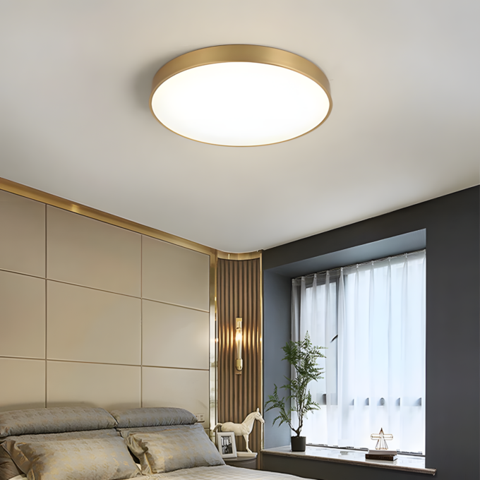 3 (Custom) 12 inch ceiling light above bed in a bedroom