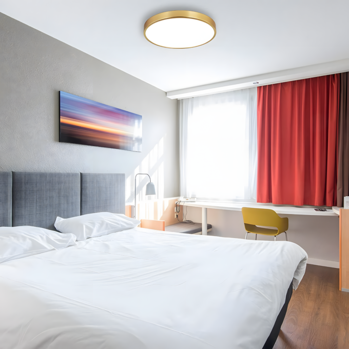 brushed-gold-ceiling-light (Custom) Elegant brushed gold ceiling light with a modern design, ideal for luxurious interior decor.