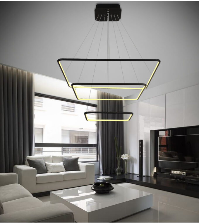 LC-011-AC14-S01-A- (5) Modern white curvilinear pendant lamp hanging against a dark background
