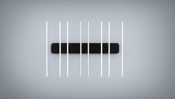 RT14006-100W 4 Minimalist black skateboard with white lines on a gray background.