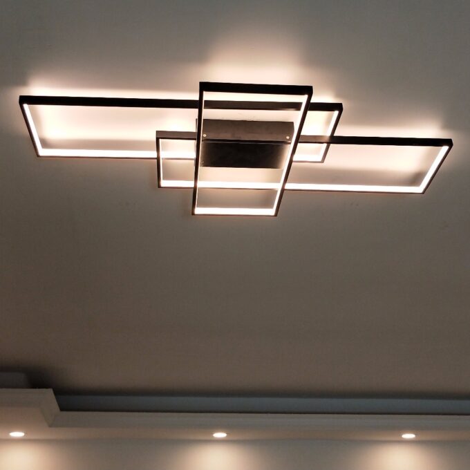Rectangle-Modern-ceiling-light Modern geometric ceiling lights in a contemporary room.