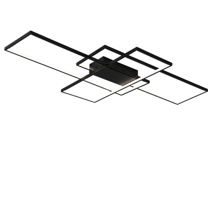 ModernPlace-Light-Fixture-Ceiling Modern black geometric LED ceiling light fixture on white background.